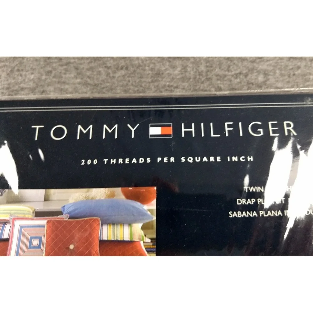 Tommy Hilfiger Twin Flat Sheet 100% Cotton Lincoln Ave Blue White Stripe NOS NEW